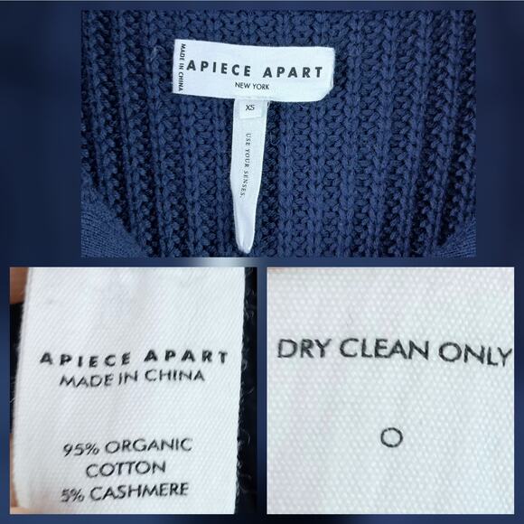 APIECE APART Tuckernuck SZ XS Navy And Cream Paloma Mock Sweater Cotton/Cashmere - Picture 5 of 5